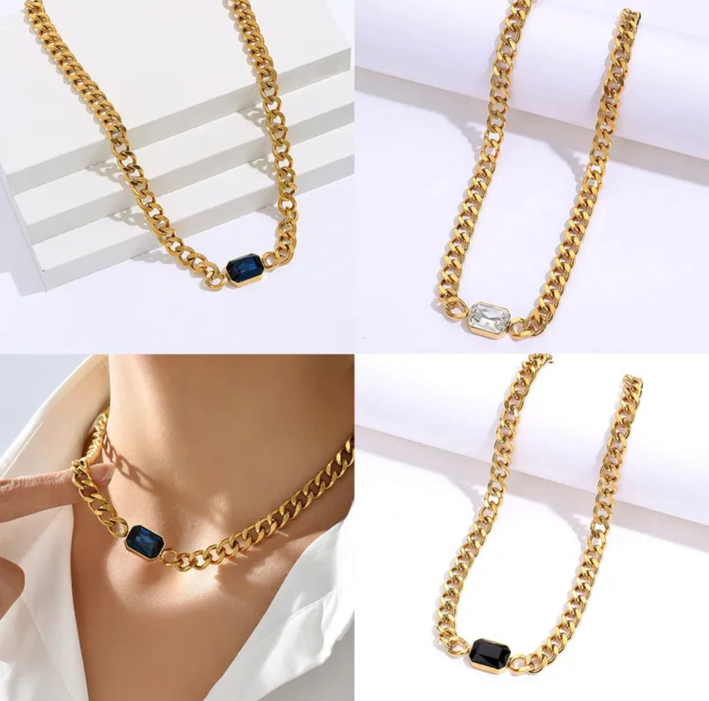 Plating rectangle zircon necklace